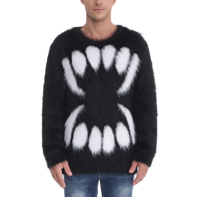 Men Long Sleeve Crew Neck Fuzzy Knitted Mohair Sweater