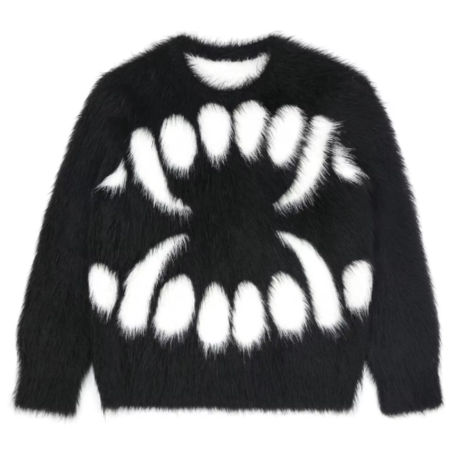 Men Long Sleeve Crew Neck Fuzzy Knitted Mohair Sweater