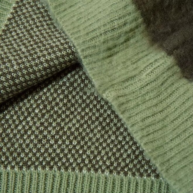 Drop Shoulder Fuzzy Jacquard Crew Neck Oversized Knitted Sweater