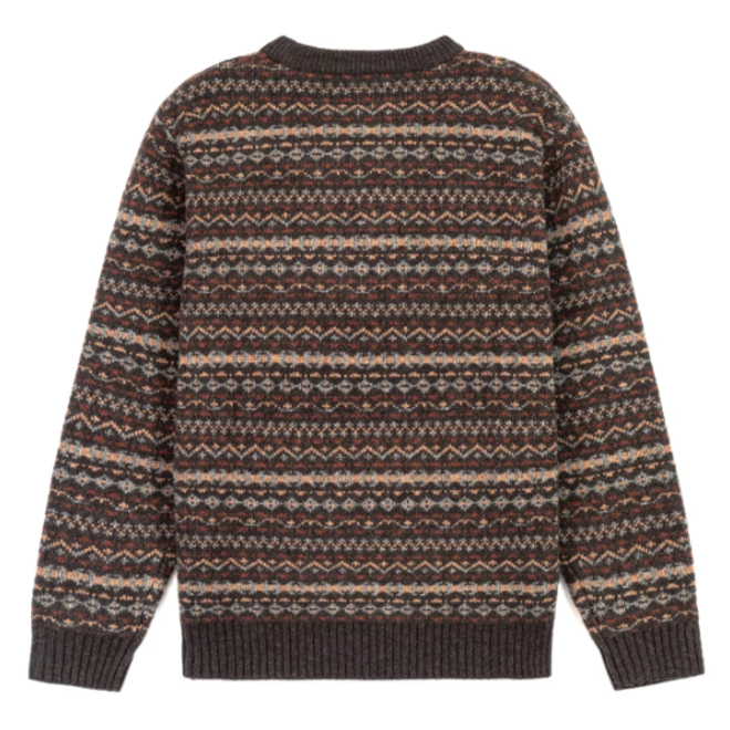 Long Sleeve Crew Neck Jacquard Brown Mens Wool Knitted Pullover Sweater