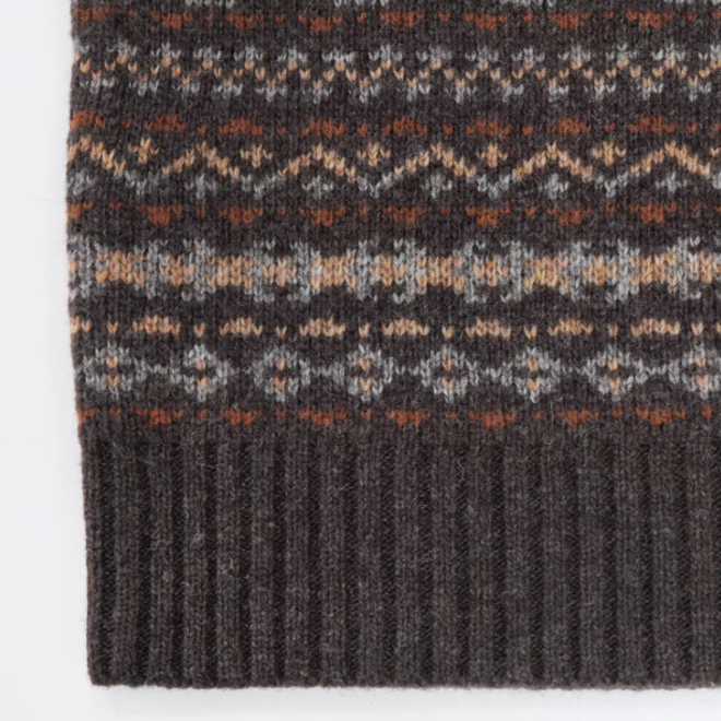 Long Sleeve Crew Neck Jacquard Brown Mens Wool Knitted Pullover Sweater