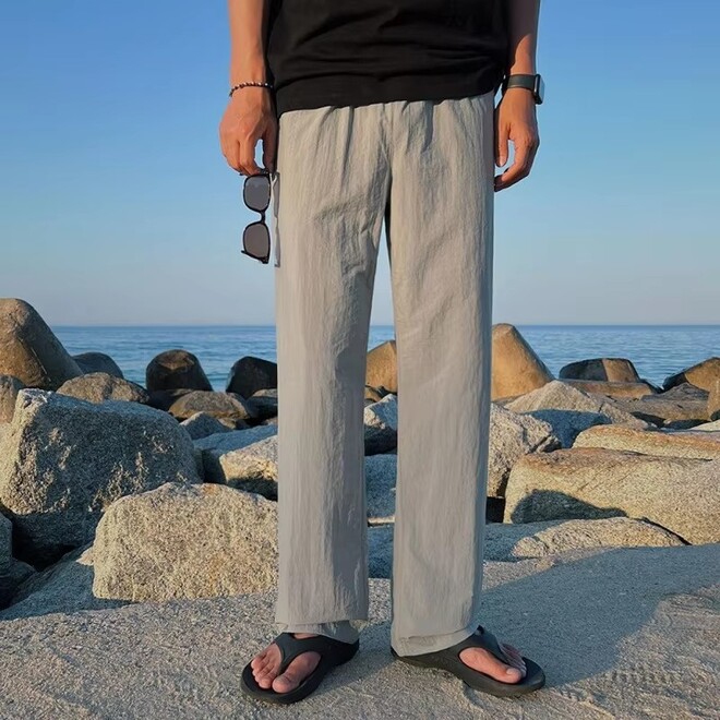 Nylon Breathable Loose Straight Drawstring Casual Sweatpants