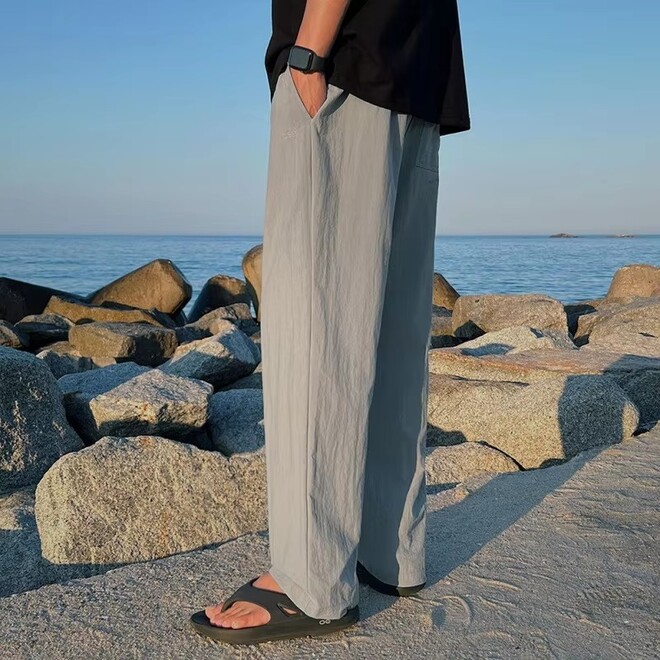 Nylon Breathable Loose Straight Drawstring Casual Sweatpants