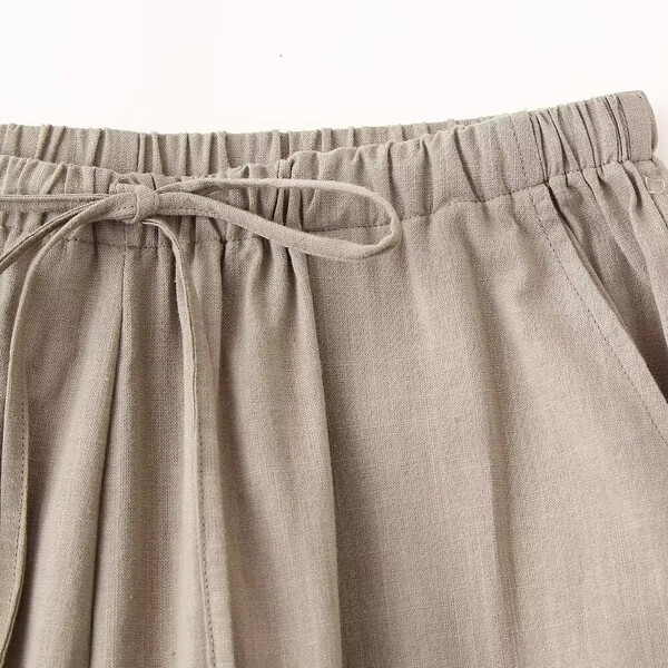 Womens Long Solid Color Elastic Waist Pocket Casual Pants