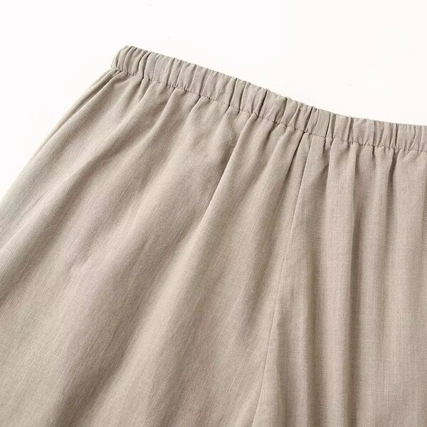 Womens Long Solid Color Elastic Waist Pocket Casual Pants