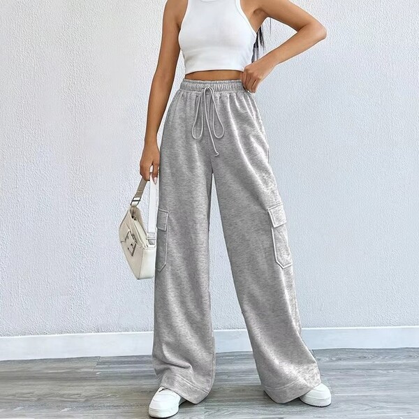Womens Casual Solid Color Wide Leg Pants