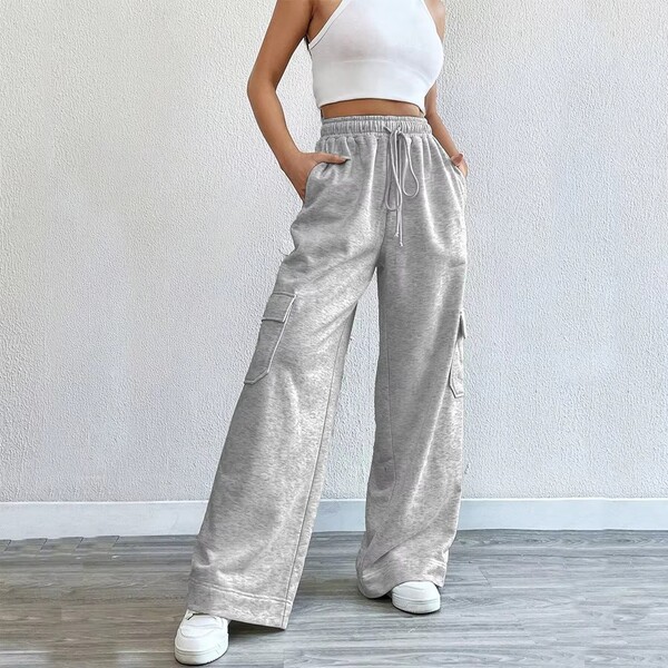 Womens Casual Solid Color Wide Leg Pants