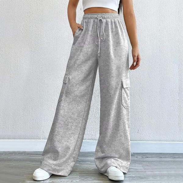 Womens Casual Solid Color Wide Leg Pants