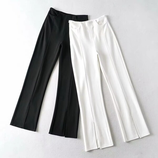 Fashion Solid Color Split Casual Straight Leg Pants
