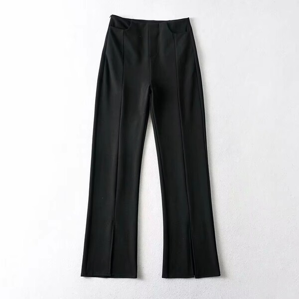 Fashion Solid Color Split Casual Straight Leg Pants